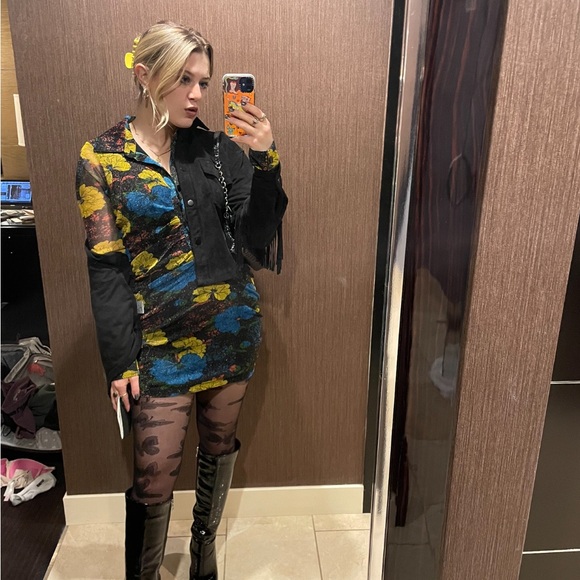 Urban Outfitters Sparkly Floral Mesh Collard bodycon dress size small - Picture 7 of 9